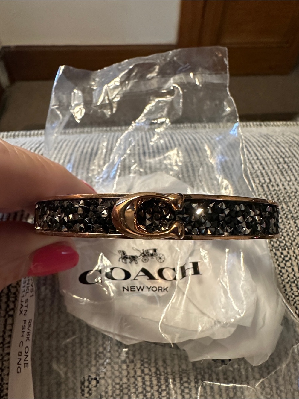 Coach Rose Gold-Tone C Logo Crystal Pavé Bangle - Black
